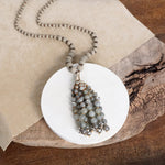 Boho Beaded Tassel Necklace with Amazonite or Labradorite – 30" Mala Style