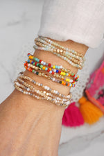 Gold tone 4 layering bracelets stack multi color glass beads