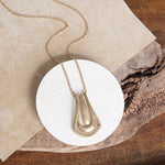 Minimalist Elongated Pendant Long Necklace – Worn Gold or Silver