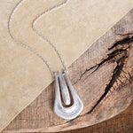 Minimalist Elongated Pendant Long Necklace – Worn Gold or Silver