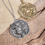 Equestrian Horse Coin Long Necklace Worn Gold or Silver