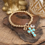 Golden Keepsakes – Charm Cluster Stretch Bracelet with Beads & Stones