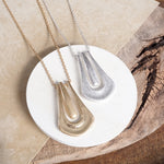 Minimalist Elongated Pendant Long Necklace – Worn Gold or Silver