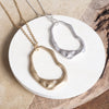 Minimalist Asymmetric Circle Pendant Long Necklace – Worn Gold or Silver