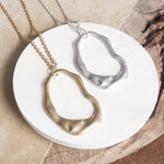 Minimalist Asymmetric Circle Pendant Long Necklace – Worn Gold or Silver