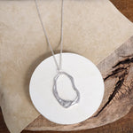 Minimalist Asymmetric Circle Pendant Long Necklace – Worn Gold or Silver