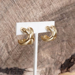 Huggie Statement Hoop Earrings – Criss Cross Design in Gold or Silver Tone