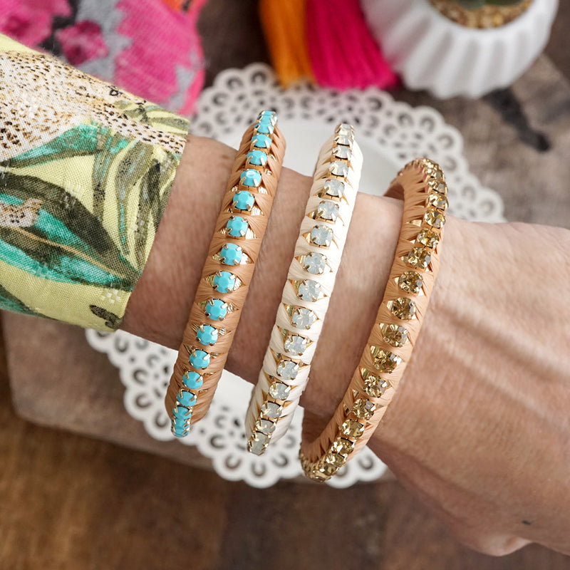 Sun Dancer – Raffia-Wrapped Bangle with Crystal Channel Accent