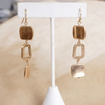 Boho Square Dangle Earrings – Worn Gold Tone