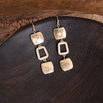 Boho Square Dangle Earrings – Worn Gold Tone