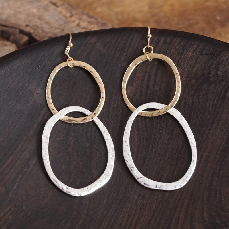 Two-Tone Boho Hoop Dangle Earrings