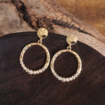 Circle Dangle Earrings with Crystals – Gold Tone - Clear or Smoky Gray