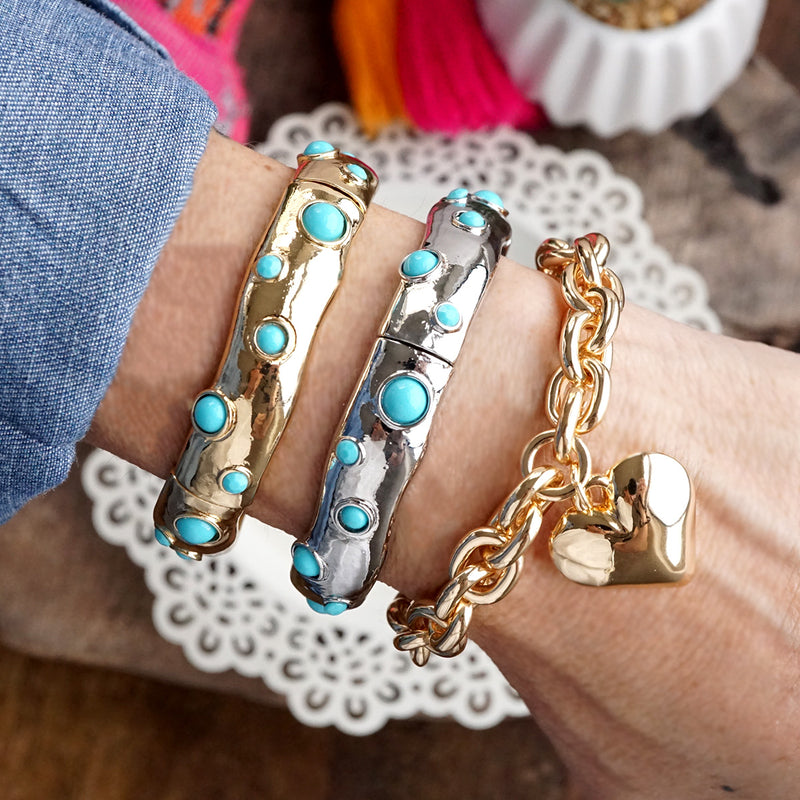Desert Dew – Turquoise Cabochon Stretch Bangle