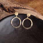 Circle Dangle Earrings with Crystals – Gold Tone - Clear or Smoky Gray