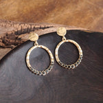 Circle Dangle Earrings with Crystals – Gold Tone - Clear or Smoky Gray