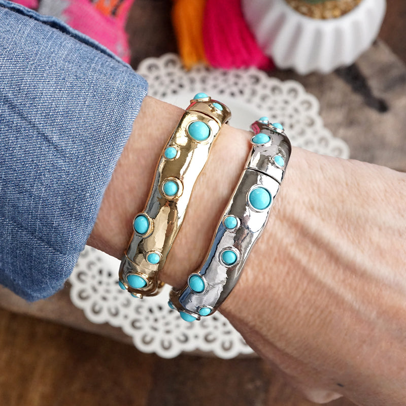 Desert Dew – Turquoise Cabochon Stretch Bangle