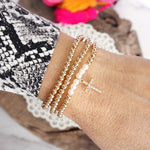 Cross charm Bracelet Set in Gold tone with Ball Beads Pearls