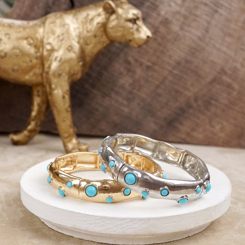 Desert Dew – Turquoise Cabochon Stretch Bangle