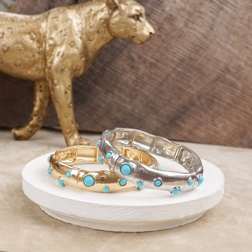 Desert Dew – Turquoise Cabochon Stretch Bangle