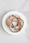 Brown Beaded 5 Bracelets stack Dalmatian stones Acrylic Wooden Golden beads