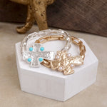 Sacred Shape – Sideways Hammered Cross Stretch Chain Bracelet