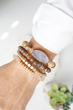 Boho Beads Bracelets set of 4 piece with Druzy Semi Precious stones in Brown Jasper and gold
