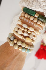 Bracelet Stack of 2 pieces Gold Neutral and Green Amazonite beads