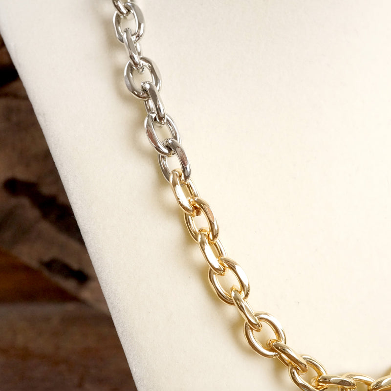 Dual-Tone Chunky Chain Necklace with Toggle Closure