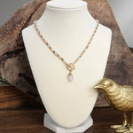 Faceted Beads & Oval Stone Front Toggle Necklace – Gold Tone