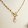 Faceted Beads & Oval Stone Front Toggle Necklace – Gold Tone