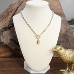 Faceted Beads & Oval Stone Front Toggle Necklace – Gold Tone
