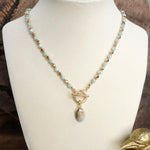 Faceted Beads & Oval Stone Front Toggle Necklace – Gold Tone