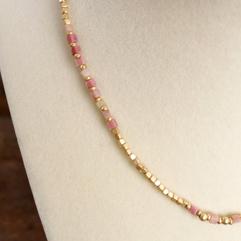 Dainty Classic Beaded Necklace – Matte Gold and Semi-Precious Stones