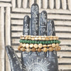 5 piece Boho Bracelet Stack Green Brown and worn gold tone