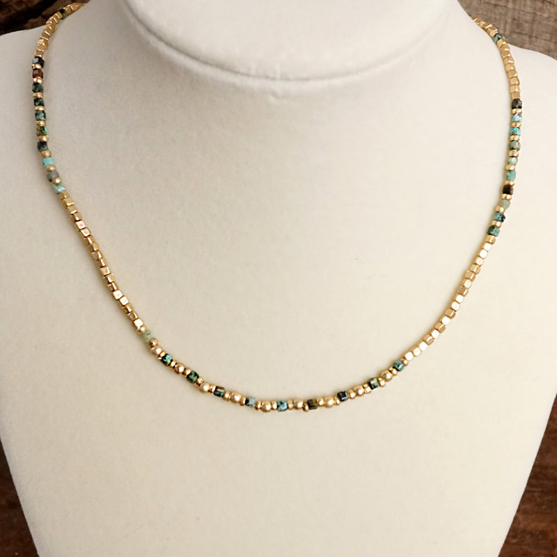 Dainty Classic Beaded Necklace – Matte Gold and Semi-Precious Stones