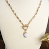Faceted Beads & Oval Stone Front Toggle Necklace – Gold Tone