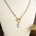 Faceted Beads & Oval Stone Front Toggle Necklace – Gold Tone