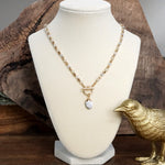 Faceted Beads & Oval Stone Front Toggle Necklace – Gold Tone