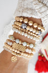 Beaded Bracelets stack of 4 piece with Natural Wood and Semi Precious Amazonite stones glass golden coin