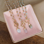Faceted Beads & Oval Stone Front Toggle Necklace – Gold Tone