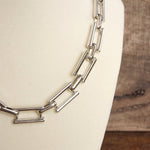 Urban Edge – Chunky Flat Rectangle Link Necklace in Silver Tone