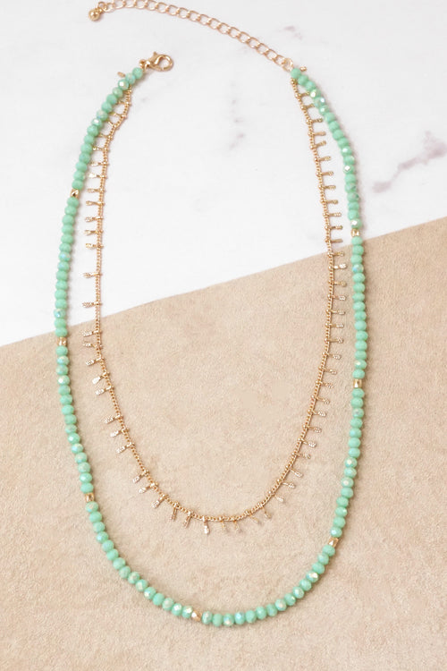 Double Layered Boho Chain and Glass Beads Short Necklace