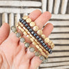 5 piece Boho Bracelet Stack Gray Black and worn gold tone