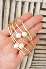 Golden tubes and freshwater pearls bracelets sets