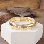 Pearls and Crystals Stretchy Stackable Bangle Gold Tone