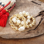 Chunky Chain and beads bracelet set pearlized and golden large ball beads