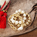 Chunky Chain and beads bracelet set pearlized and golden large ball beads