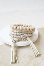 Boho Wrap Tassels and Beads Bracelet Stack in cream