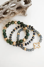 Beaded Bracelets Set Clover Semi Precious Metal Glass Beads Gold tone