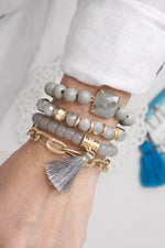 Boho Beads Tassel Bracelets set with Semi Precious Stone Grey